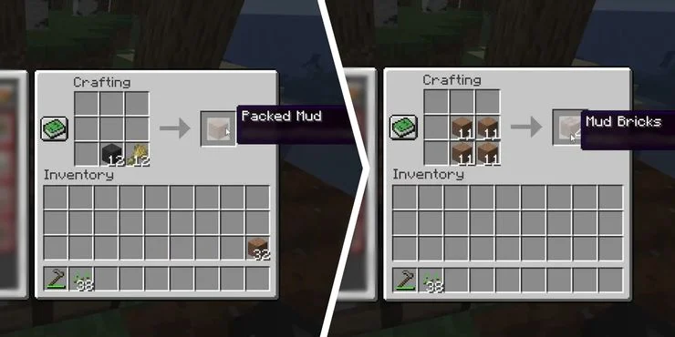 Создание грязевых кирпичей в Minecraft