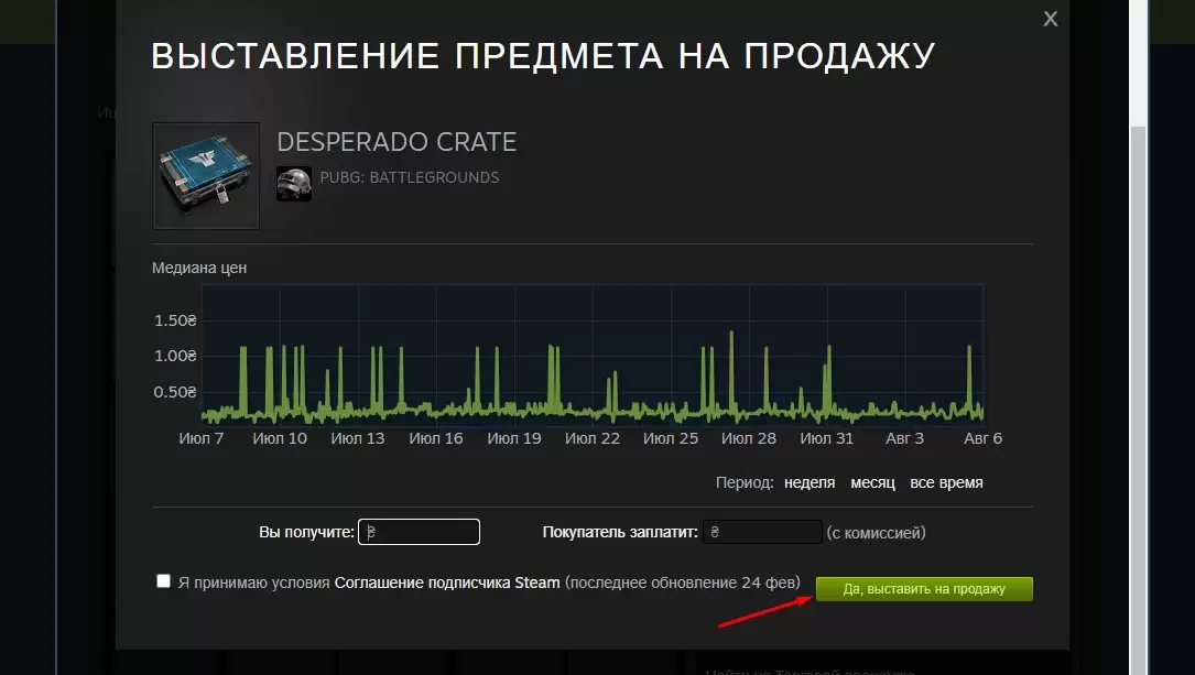 Выставляем цену.