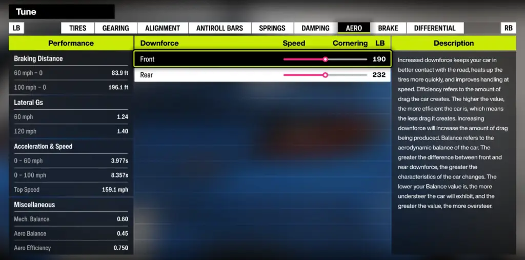 Настройка машины в Forza Horizon 6 Аэродинамика