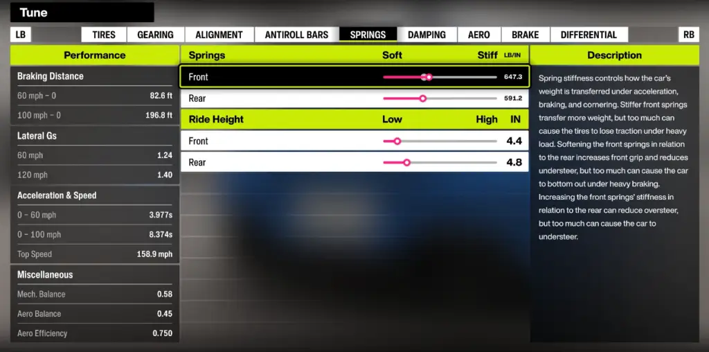 Настройка машины в Forza Horizon 6 Пружины