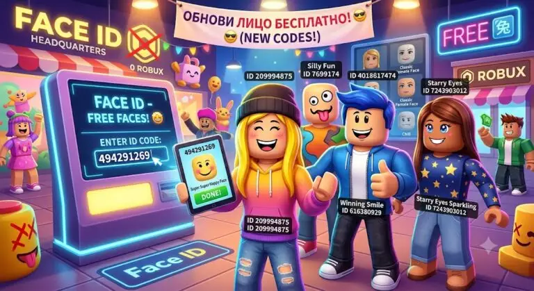 Бесплатные коды на лица в Face ID Roblox смени стиль без робуксов!