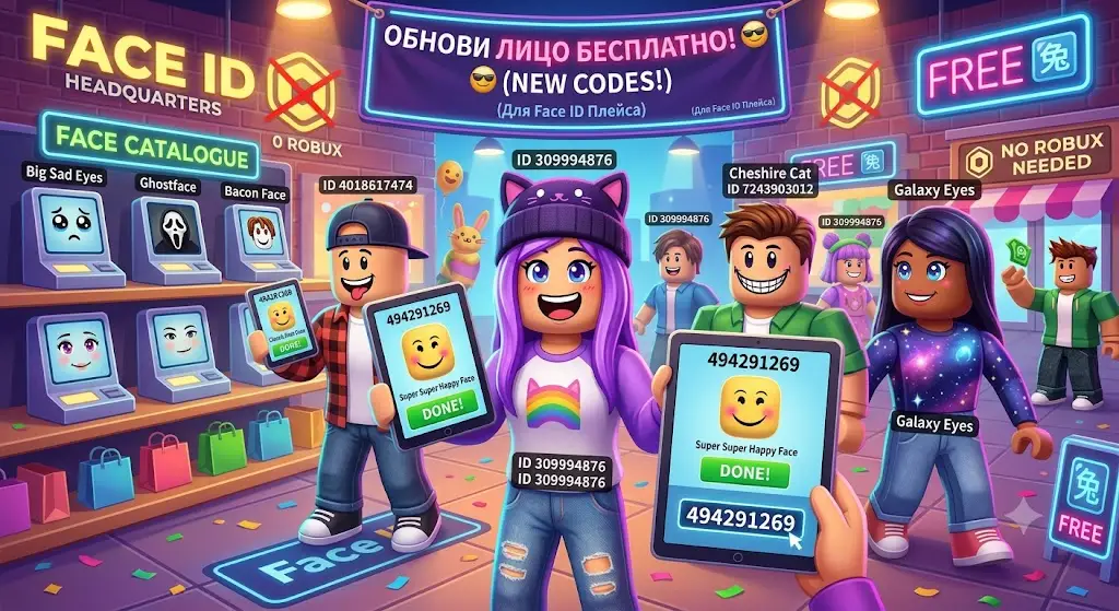 Коды Face ID в Roblox актуальный список рабочих айди на лица