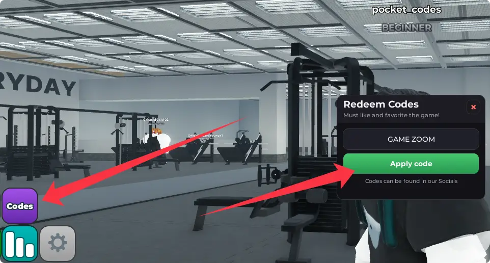 Куда вводить Ultimate Gym Game коды