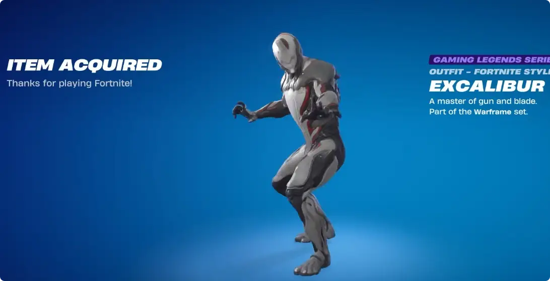 Тэнно на свободе как бесплатно забрать скин Экскалибура из Warframe в Fortnite