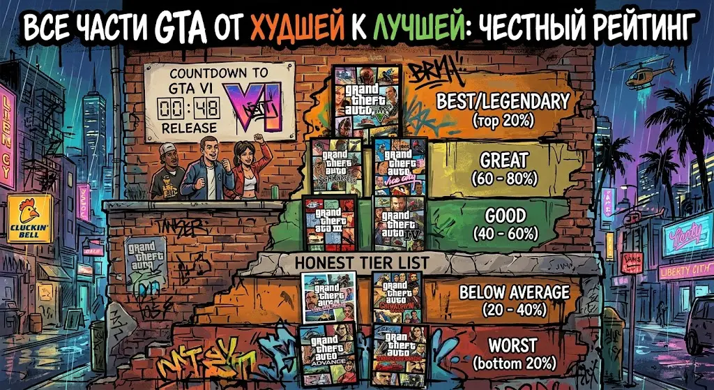 Все части GTA от худшей к лучшей честный рейтинг перед релизом шестой части