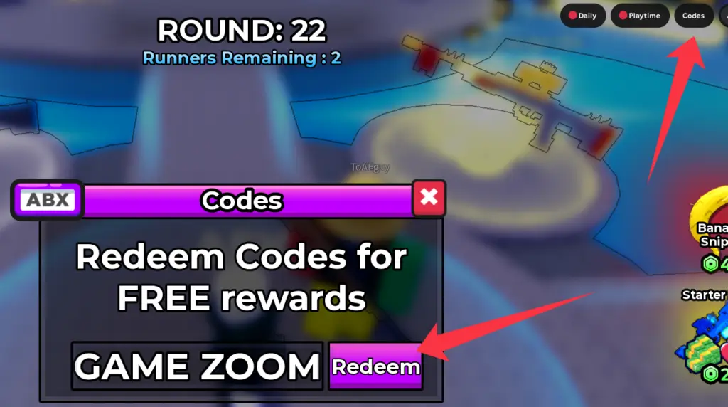 How to redeem codes in Snipers Vs Runners