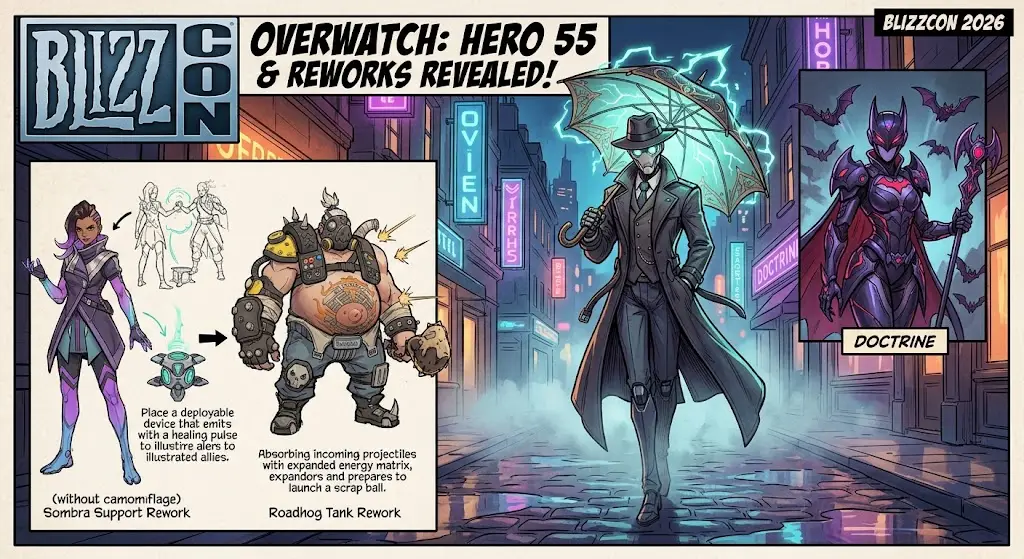 Overwatch раскрыла 55 го героя Детектив омник, реворки Сомбры и Родхога на BlizzCon 2026